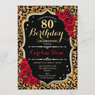 Invitación 80.º cumpleaños - Impresión de leopardo de las ros