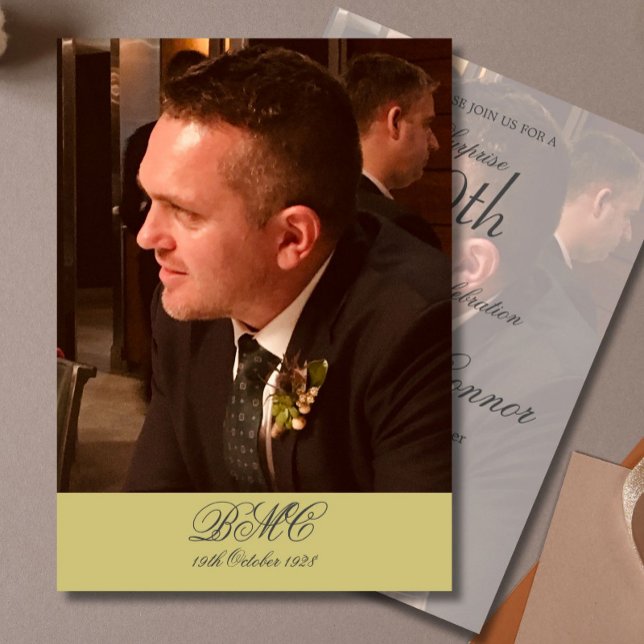 Invitación 80.º cumpleaños masculino foto oro simple elegante (Subido por el creador)