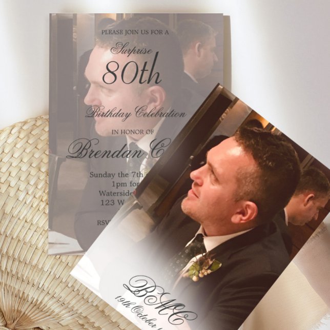 Invitación 80.º cumpleaños masculino simple elegante foto (Subido por el creador)