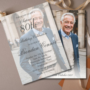 Invitación 80.º cumpleaños masculino simple elegante foto