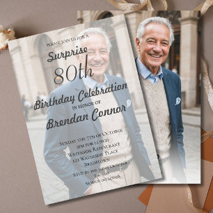Invitación 80.º cumpleaños masculino simple Monograma elegant