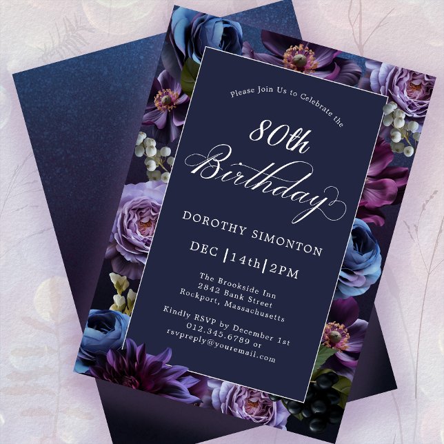 Invitación 80.º cumpleaños Moody Purple Flower Invitation (Subido por el creador)