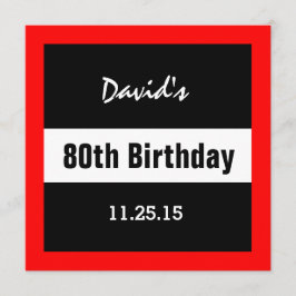 Invitación 80.º cumpleaños negro con Personalizado de marco r