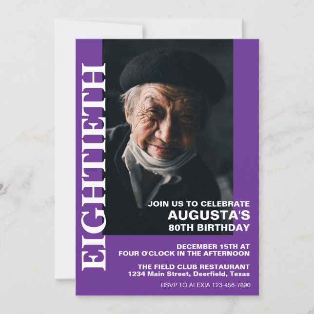 Invitación 80.º cumpleaños o cualquier edad Fiesta elegante (Anverso)