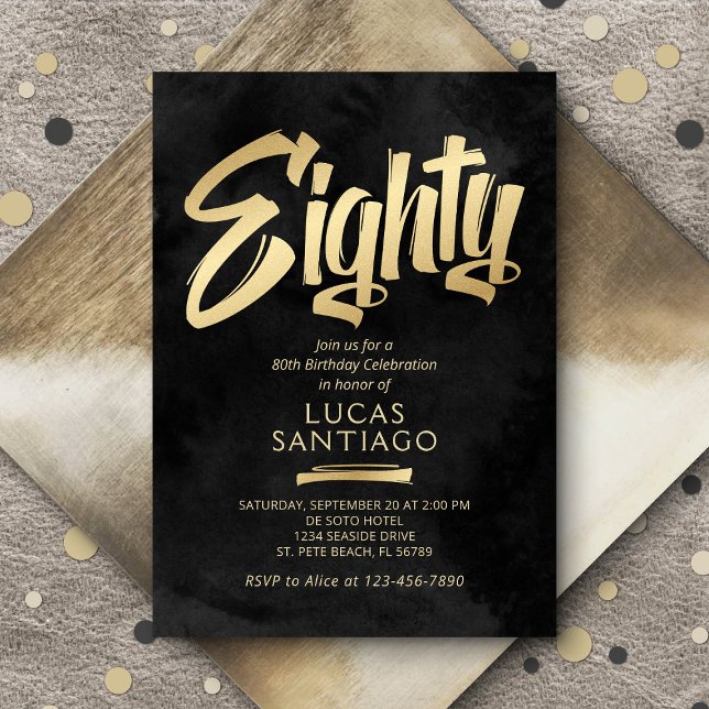 Invitación 80.º cumpleaños Oro Negro (Subido por el creador)