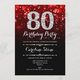 Invitación 80.º cumpleaños - Plata negra roja