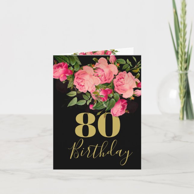 Invitación 80.º cumpleaños Rosas de fotografía negros Floral  (Anverso)