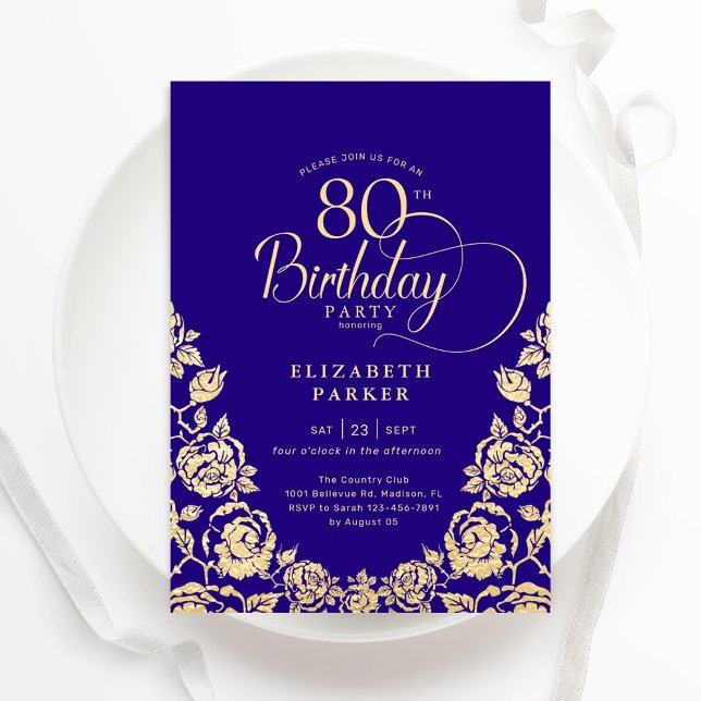 Invitación 80.º cumpleaños Rosas Purple Gold (Subido por el creador)