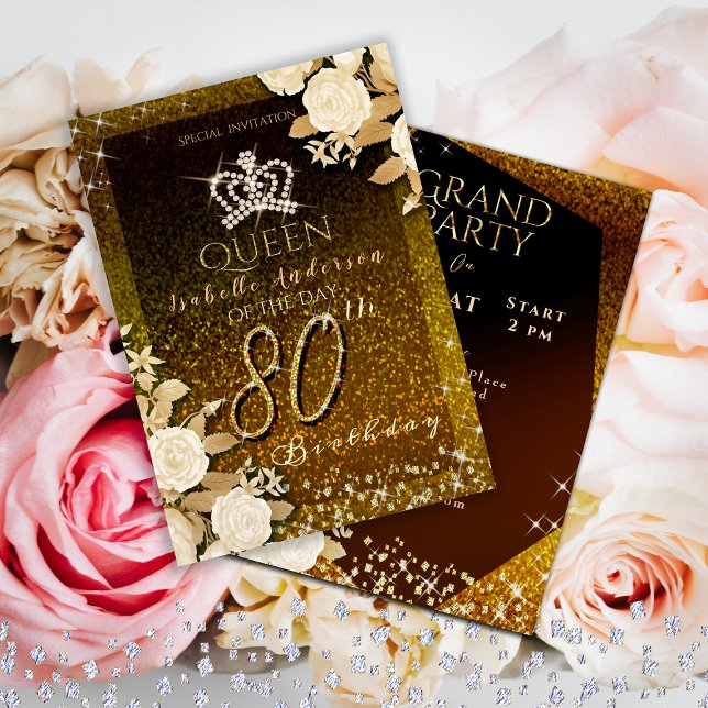 Invitación 80.º Día de Oro de la Corona (Elegant crown birthday Invitation card for your mom or grandmother for her special 80th birthday.)