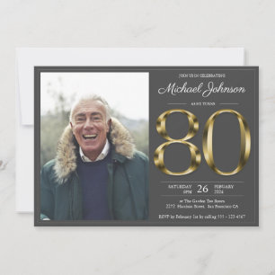 Invitación 80.º Famoso de Oro Texto Gris oscuro Fotos Cumplea