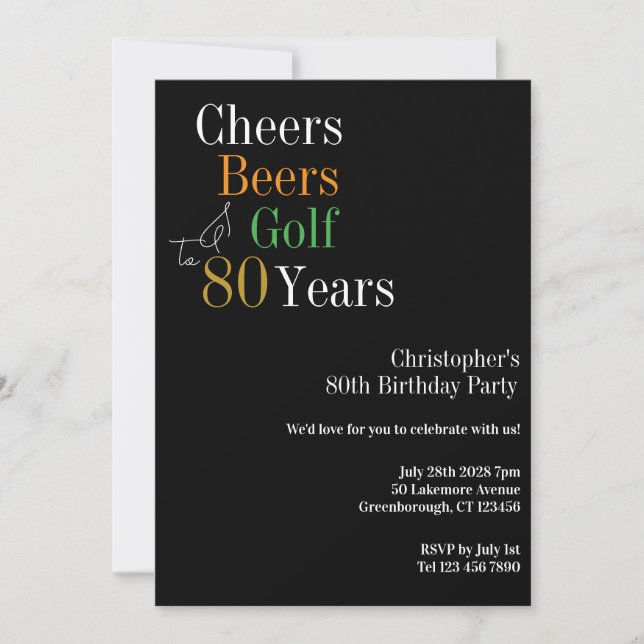 Invitación 80.º Fiesta de Cervezas de Golf de Cumpleaños (Anverso)