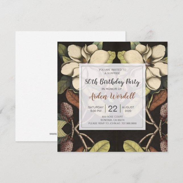 Invitación 80.º Fiesta de sorpresa de las magnolias blancas (Anverso / Reverso)