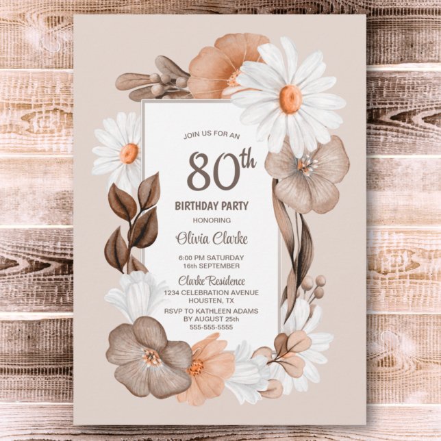 Invitación 80.º Fiesta rústico de Boho Floral (Subido por el creador)