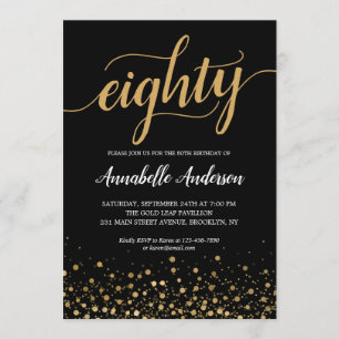 Invitación 80.º natalicio de escritura moderna de confetti de