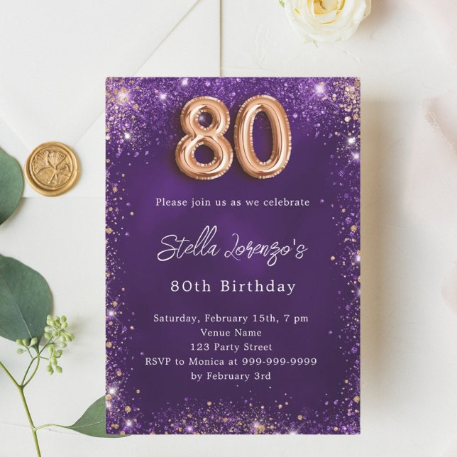 Invitación 80.º oro de rosa púrpura (Subido por el creador)