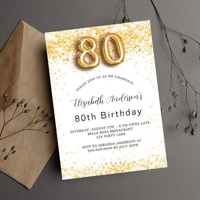 Invitación 80.º purpurina de oro blanco (Subido por el creador)