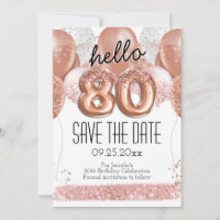 80.º Purpurina rosado de cumpleaños salva la fecha