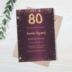 Invitación 80.º rosa burdeos de cumpleaños