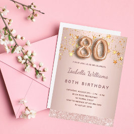 Invitación 80.º rosa de cumpleaños estrellas de oro