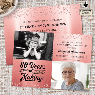 Invitación 80.º Rosa de cumpleaños Purpurina de oro 2 Foto