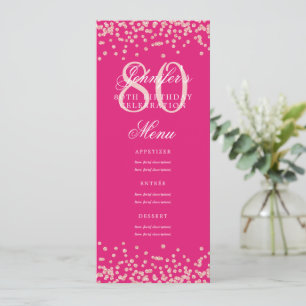 Invitación 80.º Rosa del menú Cumpleaños Confetti dorado rosa