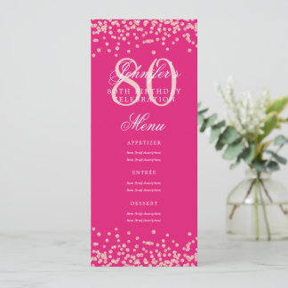 Invitación 80.º Rosa del menú Cumpleaños Confetti dorado rosa