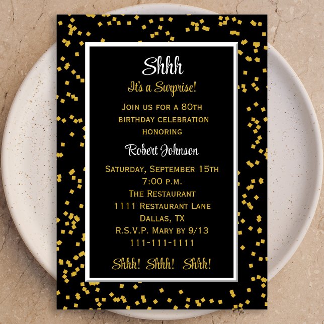 Invitación 80.º Shhh es una sorpresa Cumpleaños Confetti (Subido por el creador)