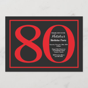 Invitación 80.º tablero rojo y negro de cumpleaños