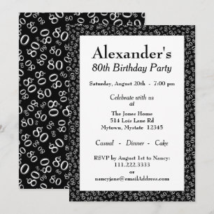 Invitación 80.º tema de fiesta de cumpleaños Patrón blanco y