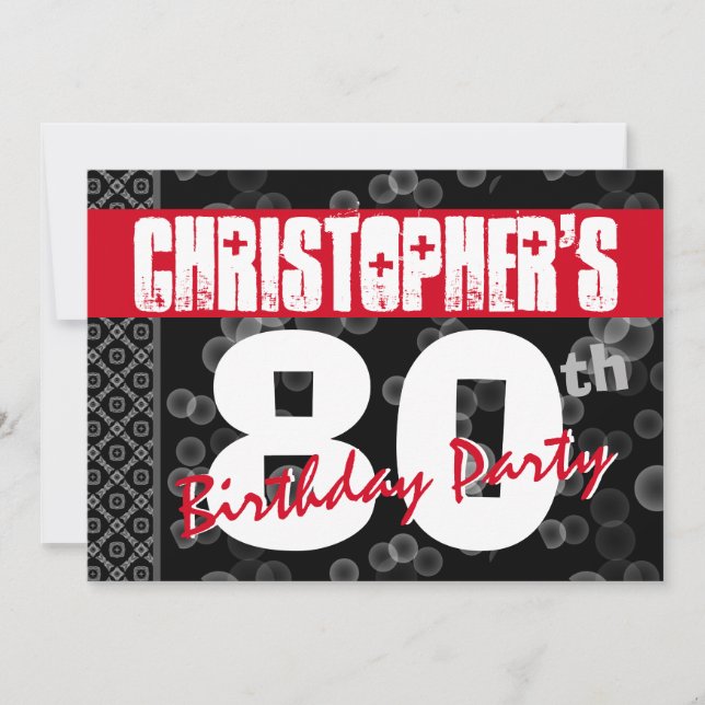 Invitación 80.º Texto Grunge De Cumpleaños Para Él A01 (Anverso)