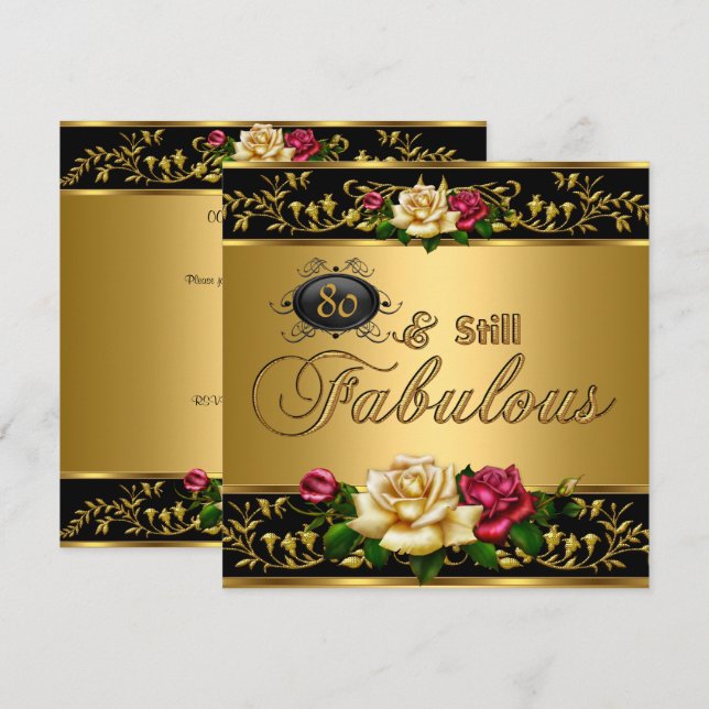 Invitación 80.º "Todavía fabuloso" cumpleaños Roses Roses Gol (Anverso / Reverso)