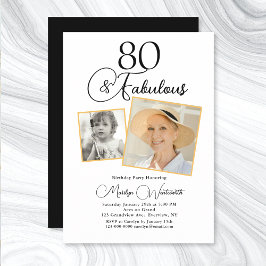 Invitación 80 and Fabulous 80th Birthday Black Script Photo