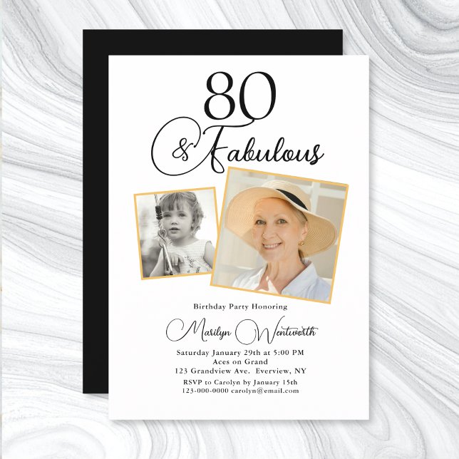 Invitación 80 and Fabulous 80th Birthday Black Script Photo (Subido por el creador)
