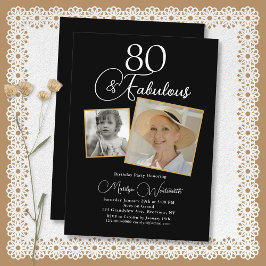 Invitación 80 and Fabulous 80th Birthday White Script 2 Photo