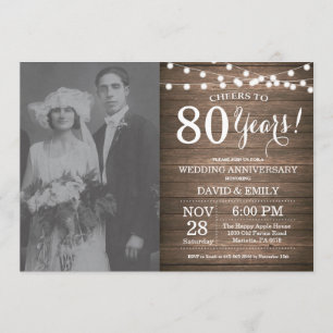 Invitación 80 Aniversario de Boda Madera Rústica