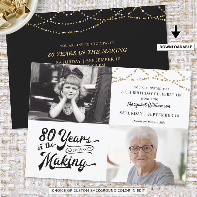 Invitación 80 Aniversario Entonces y ahora Fotos String Light (Subido por el creador)