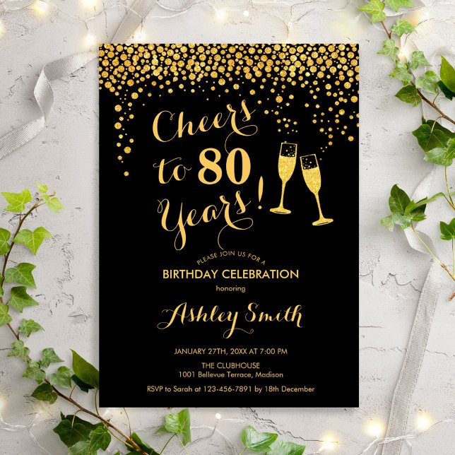 Invitación 80 Aniversario - Saludos A Los 80 Años Negro De Or (Subido por el creador)