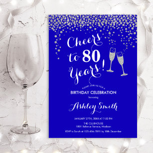 Invitación 80 Aniversario - Saludos Al Azul Real De 80 Años