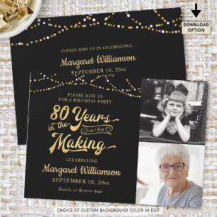 Invitación 80 AÑOS DE NACIMIENTO Oro Negro