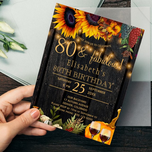 Invitación 80 años fabulosos cosecha rústica cumpleaños de ot (Subido por el creador)