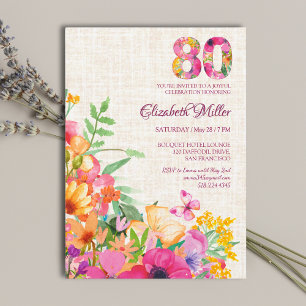 Invitación 80 años Flores Linen Floral 80 cumpleaños