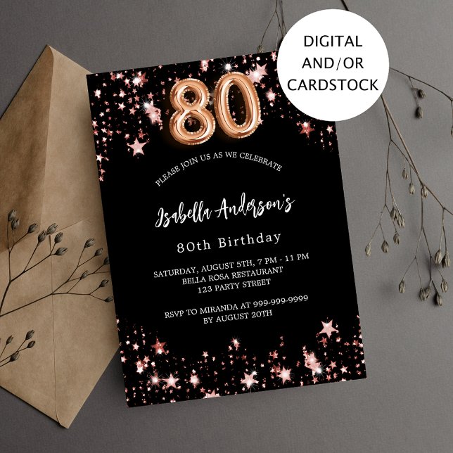 Invitación 80 años rosa negro estrellas de oro (Subido por el creador)