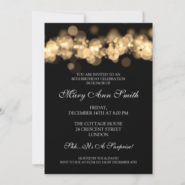 Invitación 80.as luces elegantes de Bokeh del oro de la (Anverso)