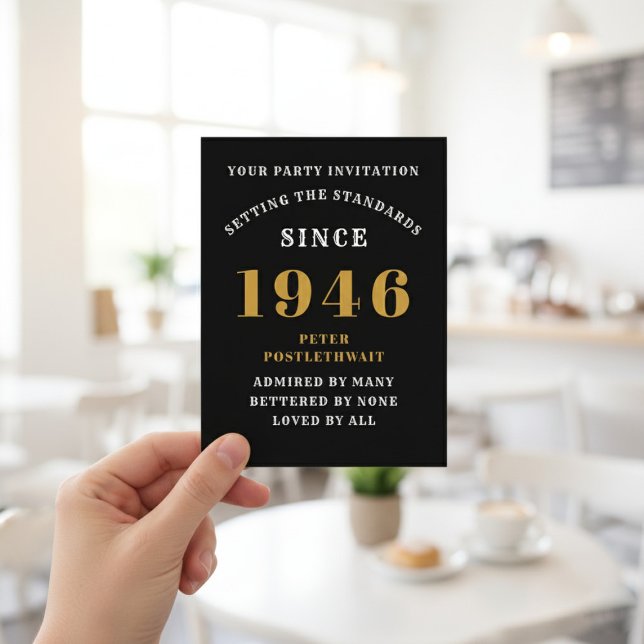 Invitación 80 cumpleaños 1946 Oro Negro (1946 birthday invitation postcard. Background out of focus.)