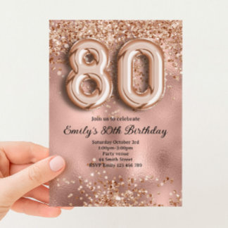Invitación 80 cumpleaños con brillo de oro rosa