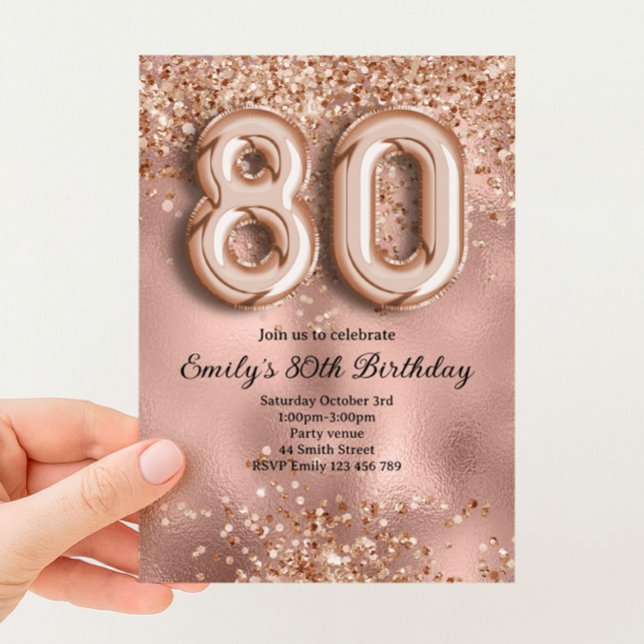 Invitación 80 cumpleaños con brillo de oro rosa (Subido por el creador)