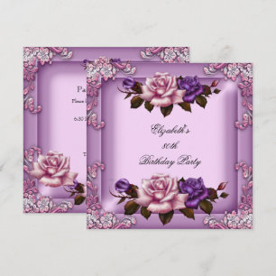 Invitación 80 cumpleaños de rosas lilas elegantes rosado púrp