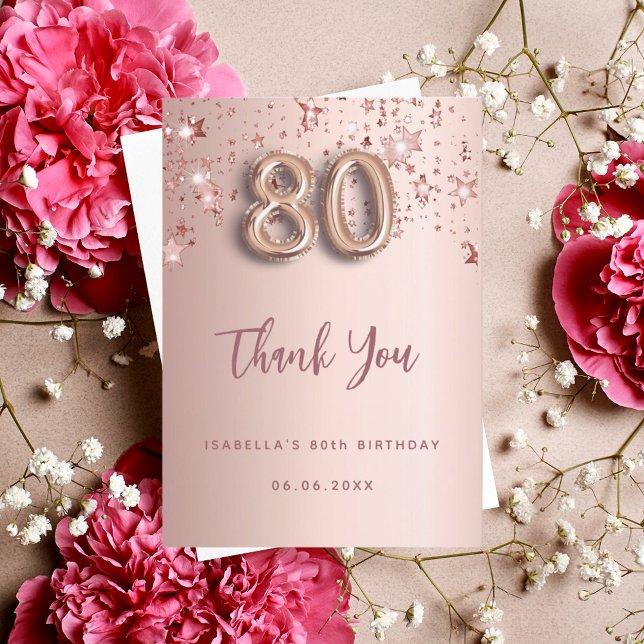 Invitación 80 cumpleaños estrellas de oro rosa de agradecimie (Subido por el creador)