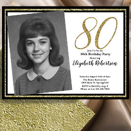 Invitación 80 Cumpleaños Foto Personalizada Blanco Negro y Do