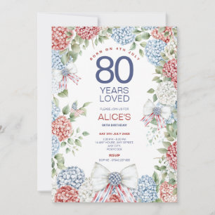 Invitación 80 Cumpleaños, Nacido el 4 de Julio Rojo Blanco y